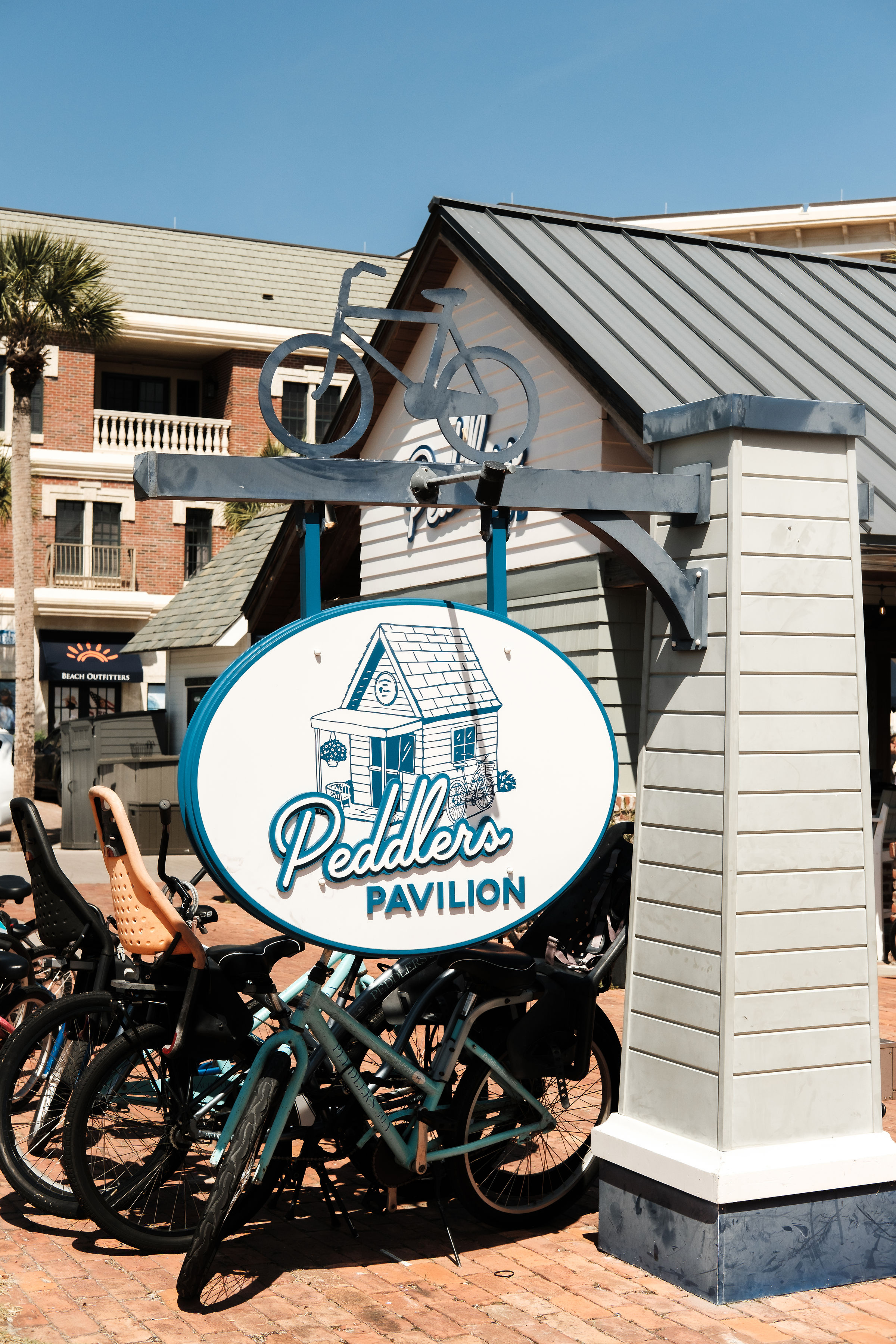 Peddlers Pavilion bike sign in Seacrest Beach
